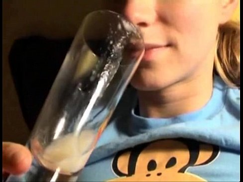 Girl drinks glass cum