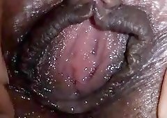 Big clit hairy pussy close masturbation wet