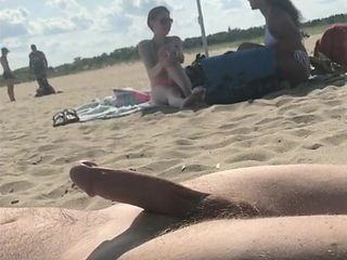 Mature twerking handjob penis on beach